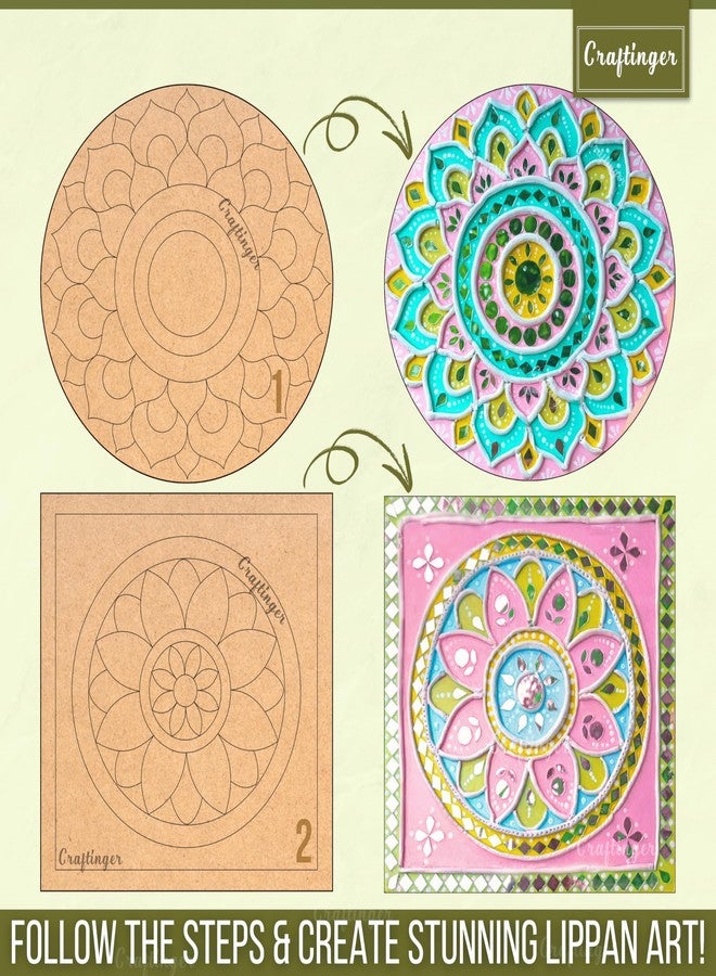 Craftinger مجموعة كرافتينجر برو ليبان الفنية مقاس 8 بوصات لتزيين منزلك بنفسك، تتضمن أشكال MDF محددة مسبقًا، وألوان أكريليك، ومرايا، متعددة الألوان - Image 2